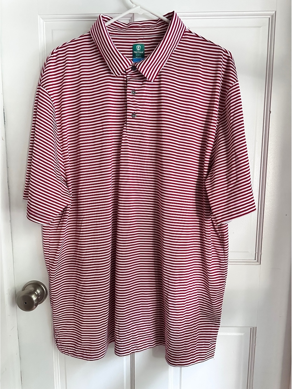 PGA Tour Red and White Striped Short-Sleeve Polo Shirt Size XXL
